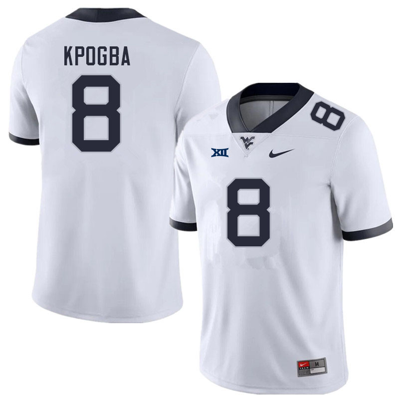 Men #8 Lee Kpogba West Virginia Mountaineers College Football Jerseys Sale-White
